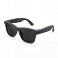 Clip camera glasses, matte black frame with dark lenses, three-quarter view