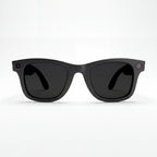 Front view of matte black Clip camera glasses showing camera and recording light